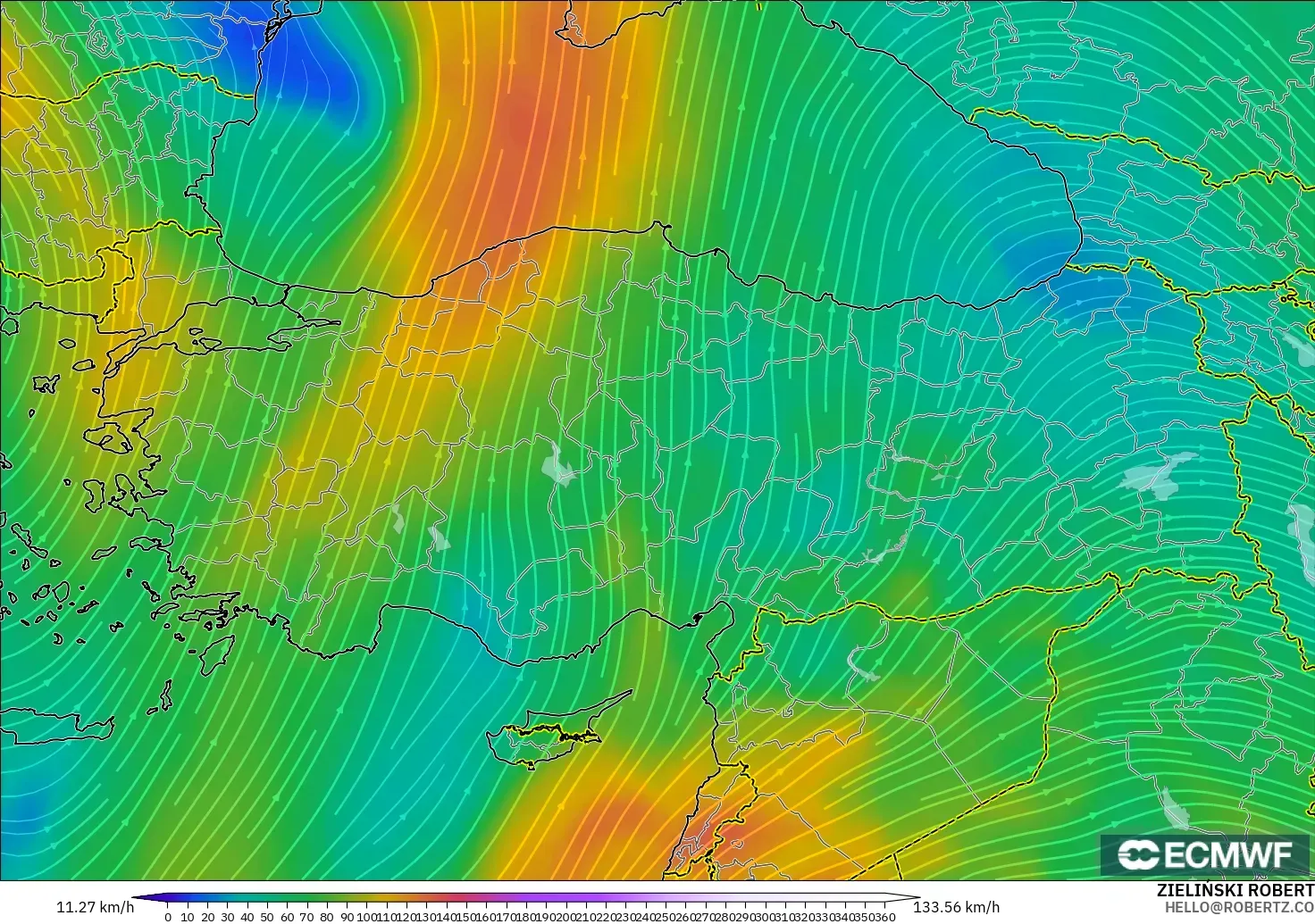 ECMWF IFS 0.25° model - Turkey, Wind at 300hPa (jet stream)