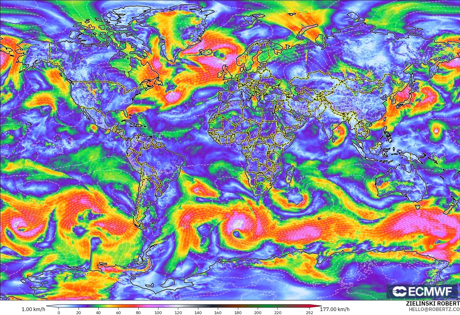 ECMWF IFS 0.25° model - World, Wind Gusts