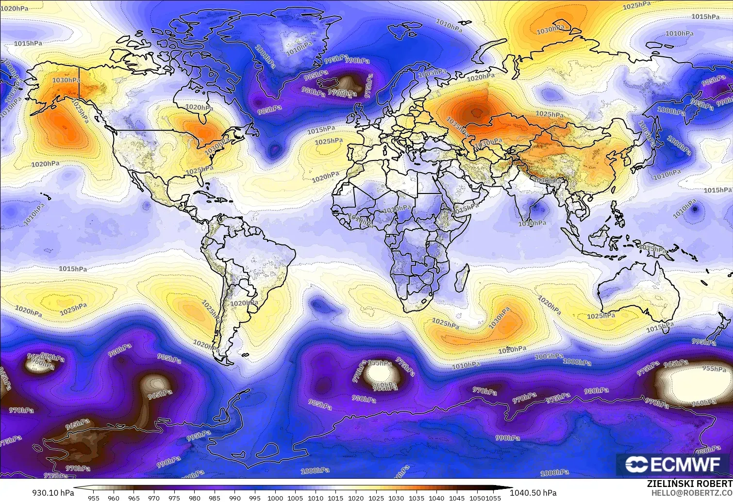 ECMWF IFS 0.25° model - World, Pressure