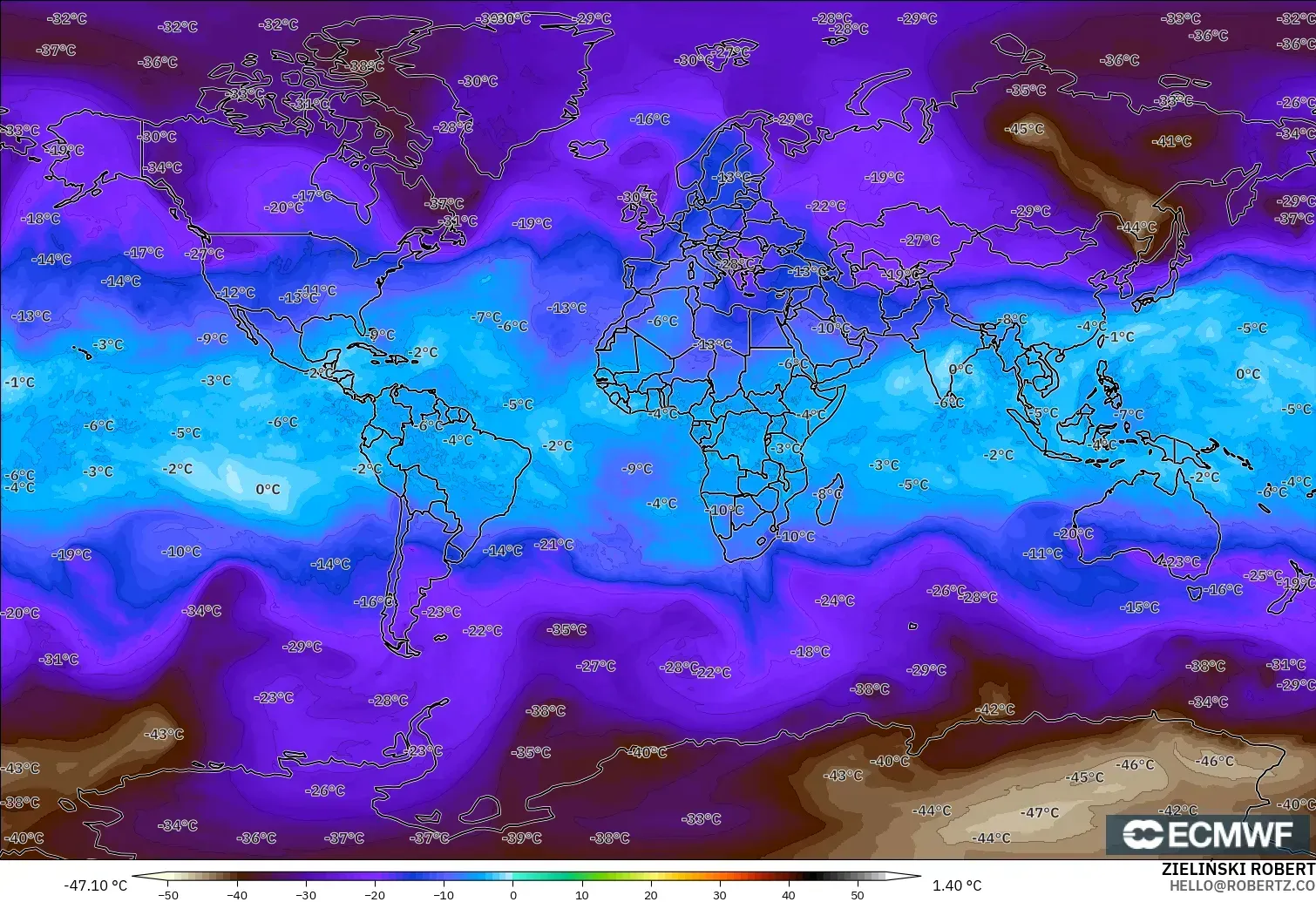 ECMWF IFS 0.25° model - World, Temperature at 500hPa