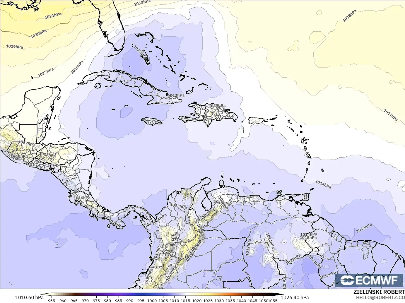 ECMWF IFS 0.25° model - Caribbean, Pressure
