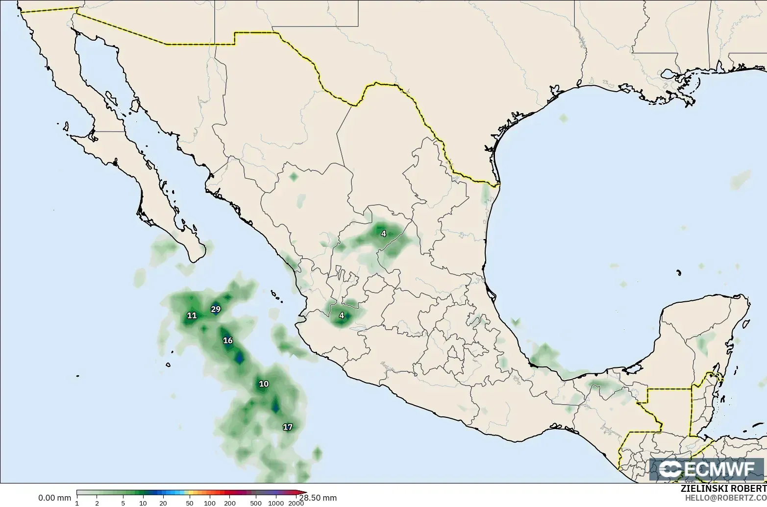 ECMWF IFS 0.25° model - Mexico, Precipitation Accumulation