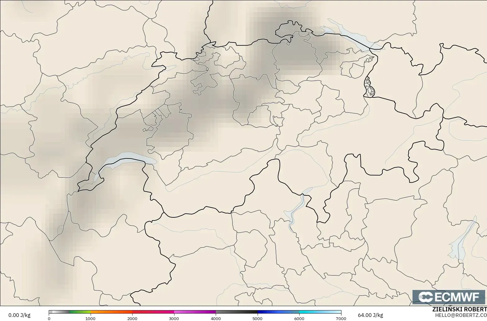 ECMWF IFS 0.25° model - Switzerland, CAPE