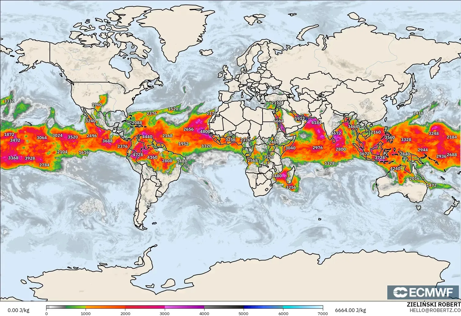 ECMWF IFS 0.25° model - World, CAPE