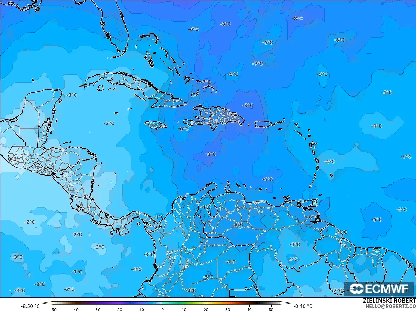 ECMWF IFS 0.25° model - Caribbean, Temperature at 500hPa