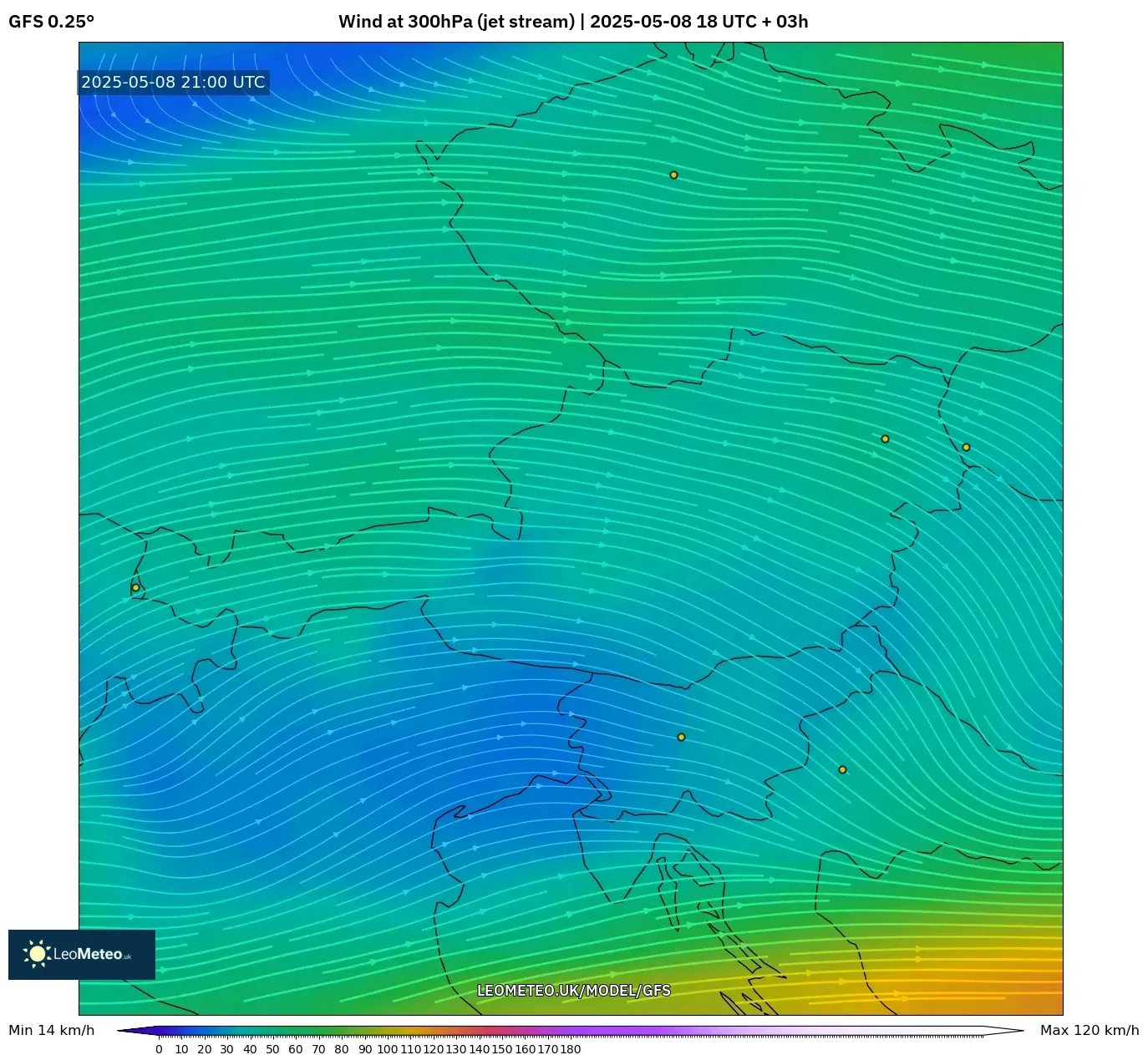 GFS - Austria, Wind at 300hPa (jet stream) GFS - Austria, Wind at 300hPa (jet stream)