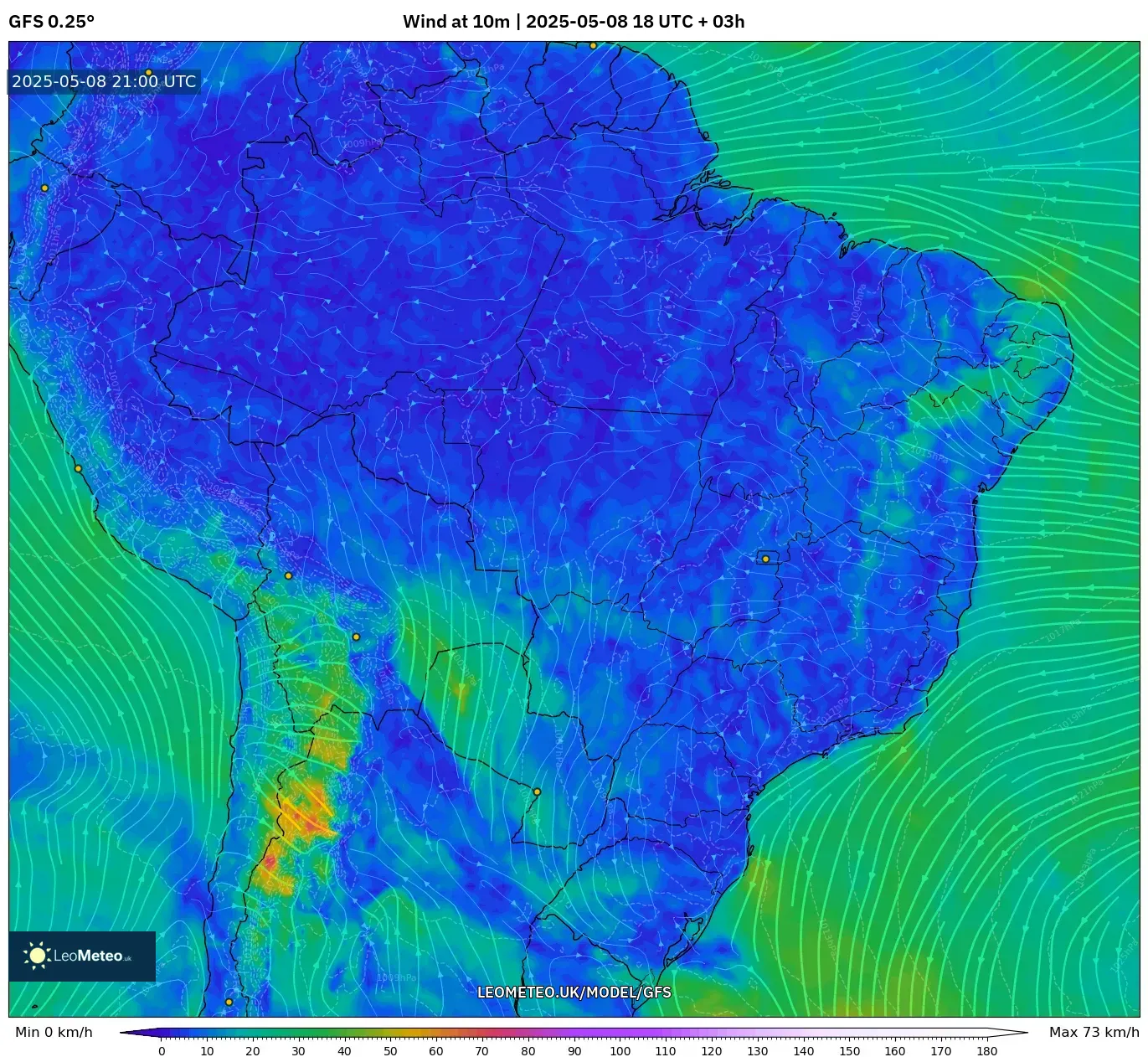 GFS - Brazil, Wind at 10m GFS - Brazil, Wind at 10m