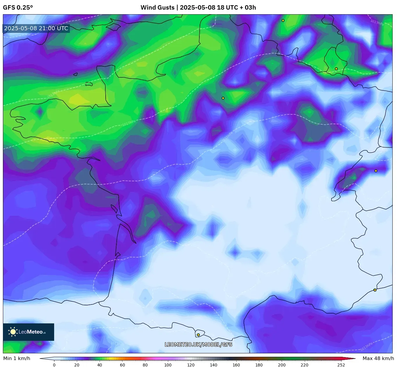 GFS - France, Wind Gusts GFS - France, Wind Gusts