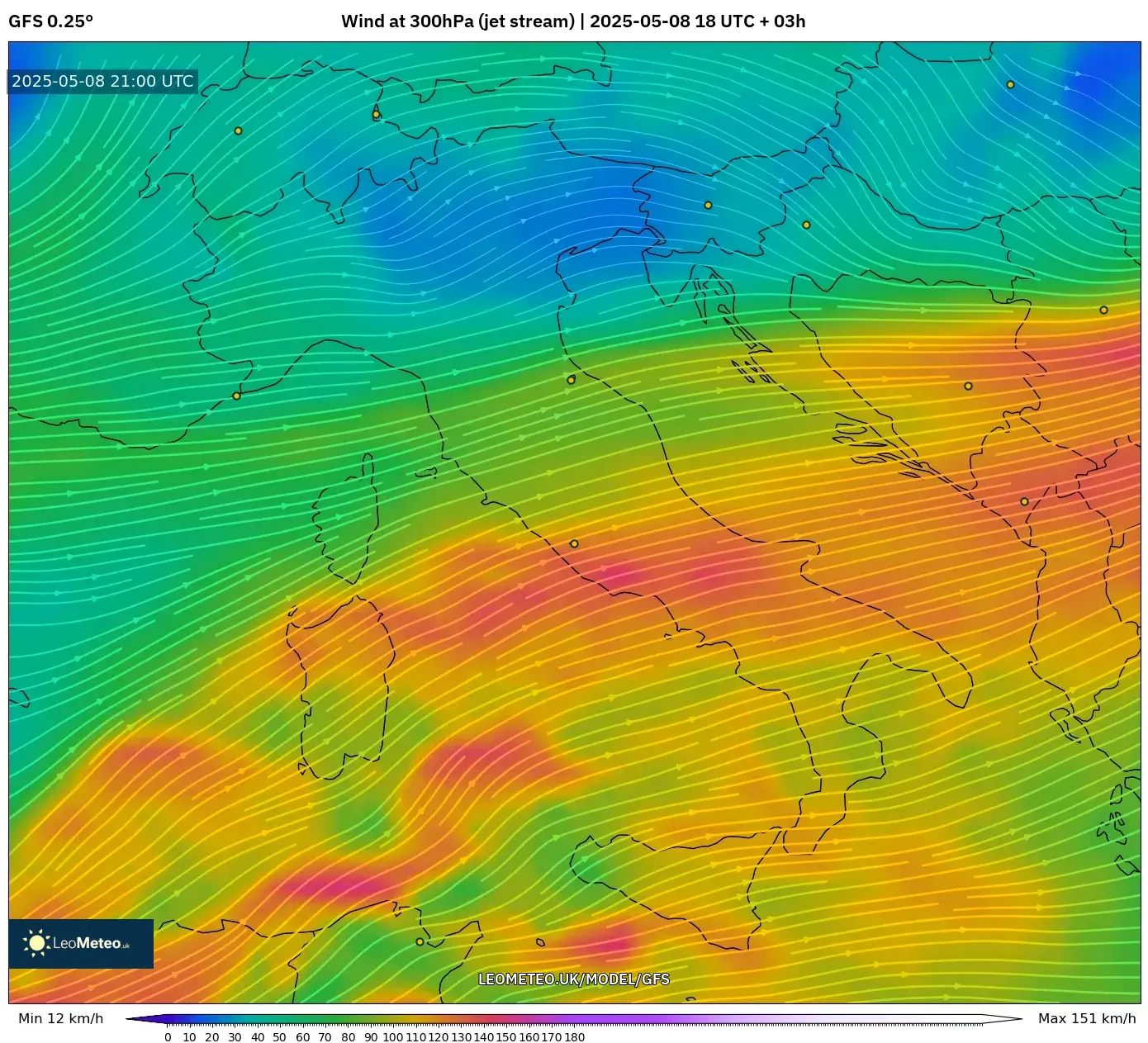 GFS - Italy, Wind at 300hPa (jet stream) GFS - Italy, Wind at 300hPa (jet stream)
