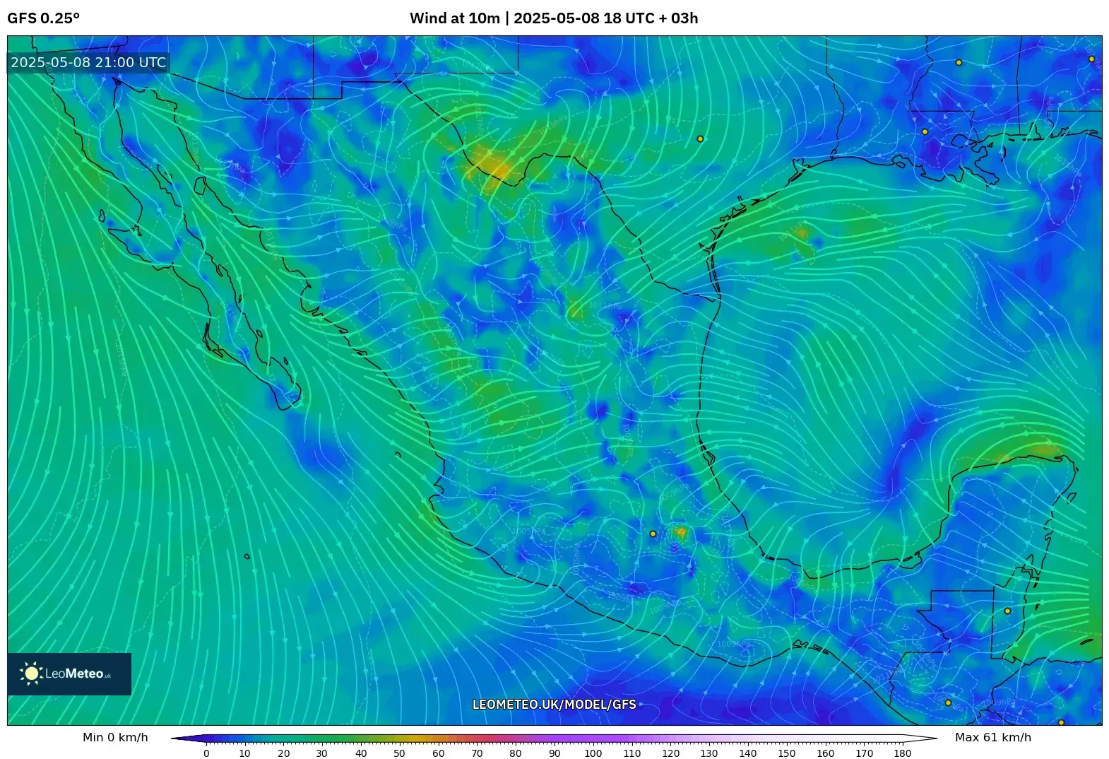 GFS - Mexico, Wind at 10m GFS - Mexico, Wind at 10m