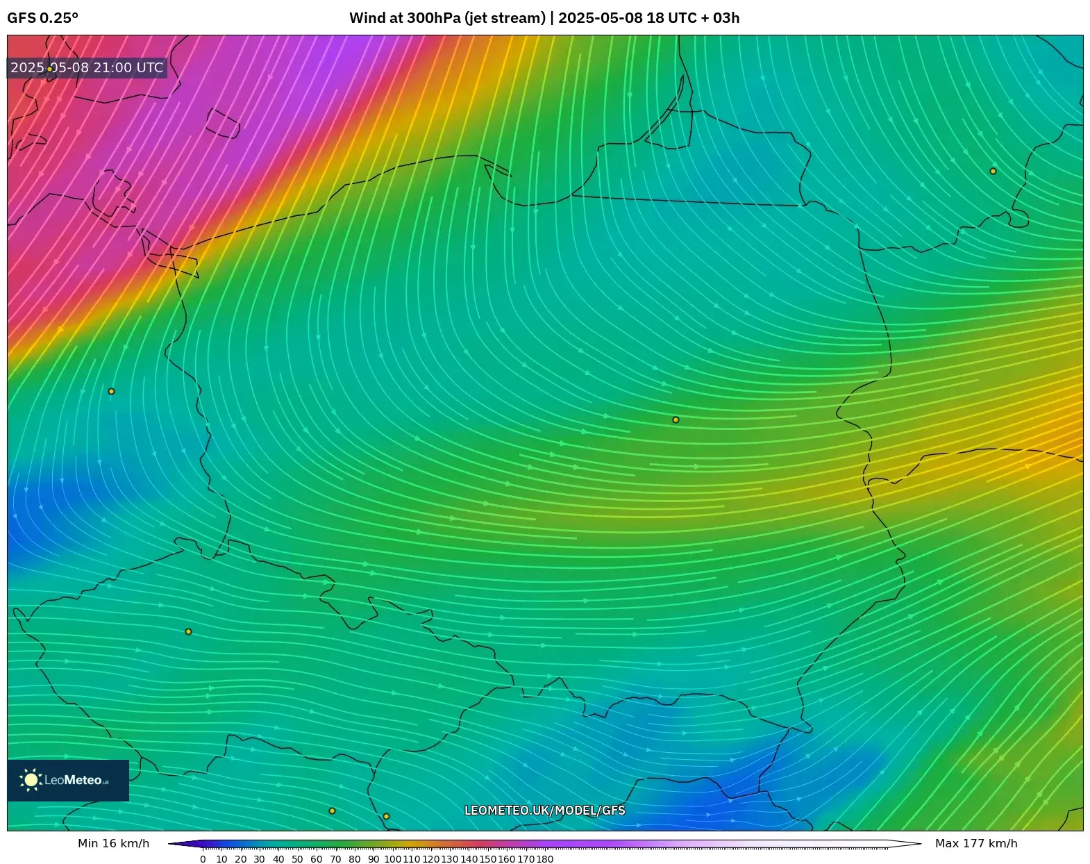 GFS - Poland, Wind at 300hPa (jet stream) GFS - Poland, Wind at 300hPa (jet stream)