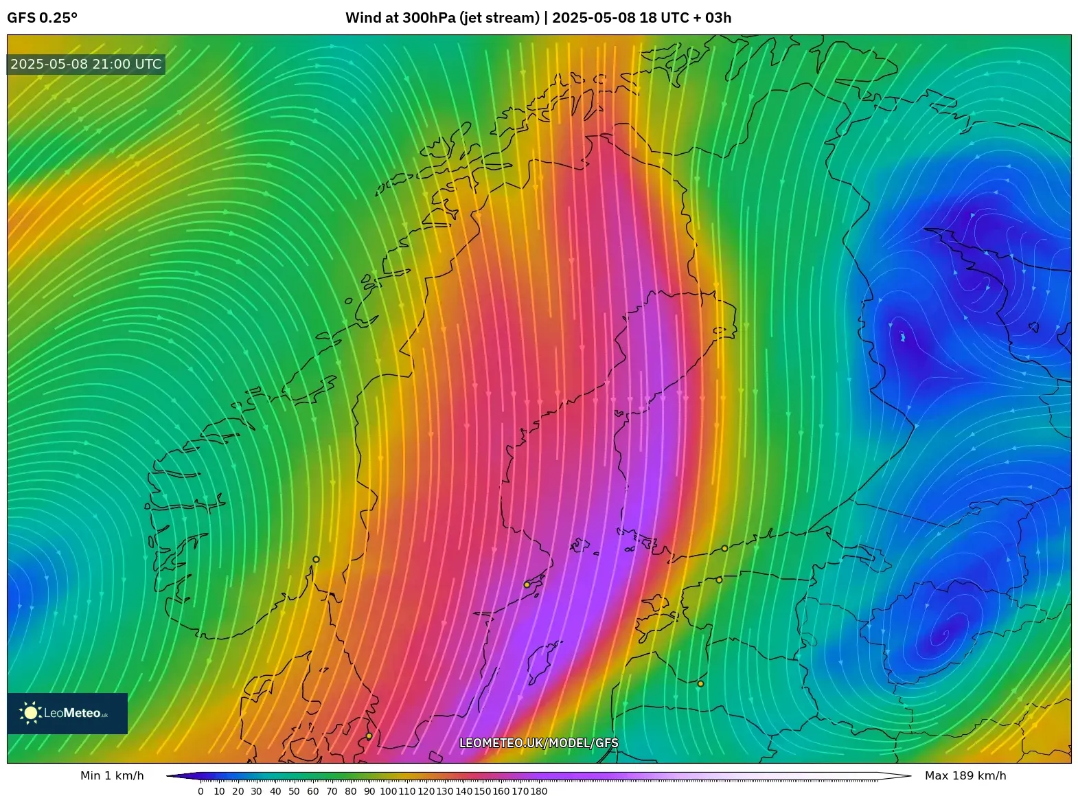 GFS - Scandinavia, Wind at 300hPa (jet stream) GFS - Scandinavia, Wind at 300hPa (jet stream)