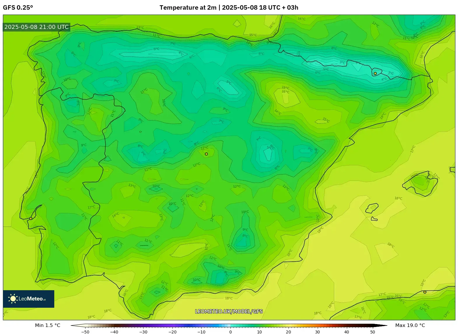 GFS - Spain, Temperature at 2m GFS - Spain, Temperature at 2m