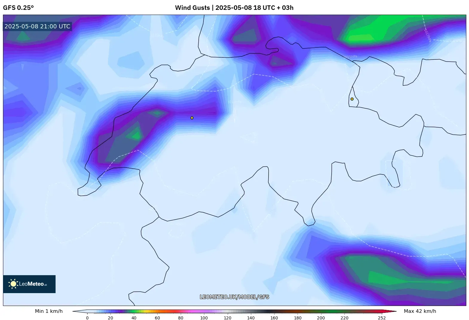 GFS - Switzerland, Wind Gusts GFS - Switzerland, Wind Gusts