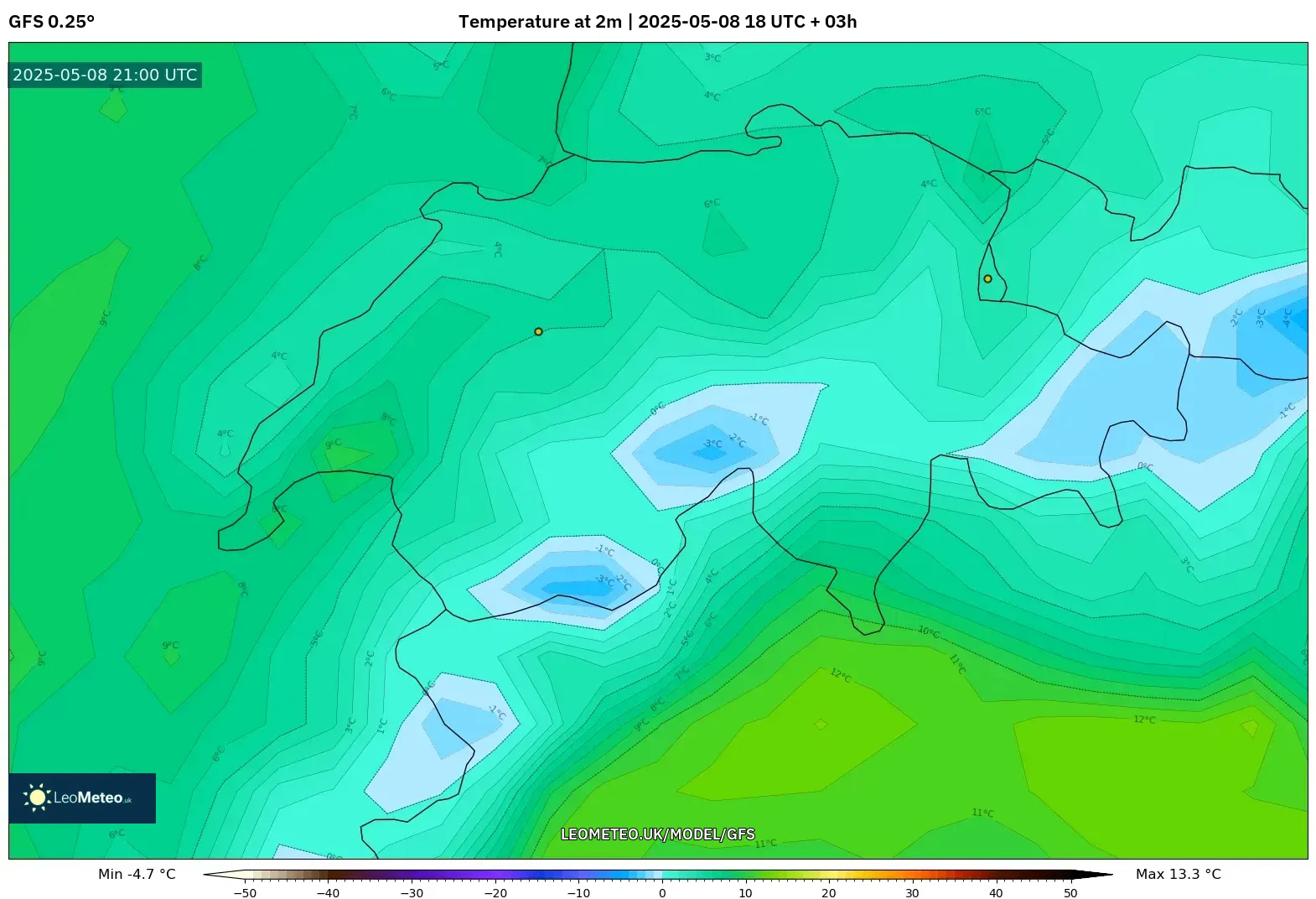 GFS - Switzerland, Temperature at 2m GFS - Switzerland, Temperature at 2m