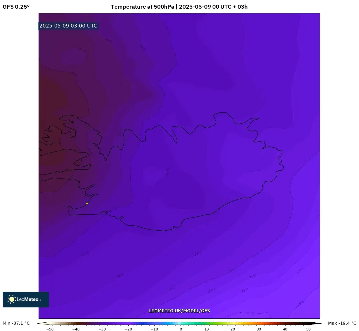 GFS - Argentina, Temperature at 500hPa GFS - Argentina, Temperature at 500hPa