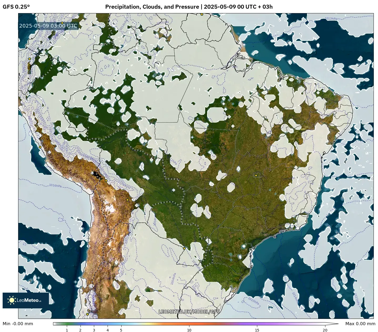 GFS - Brazil, Precipitation, Clouds, and Pressure GFS - Brazil, Precipitation, Clouds, and Pressure