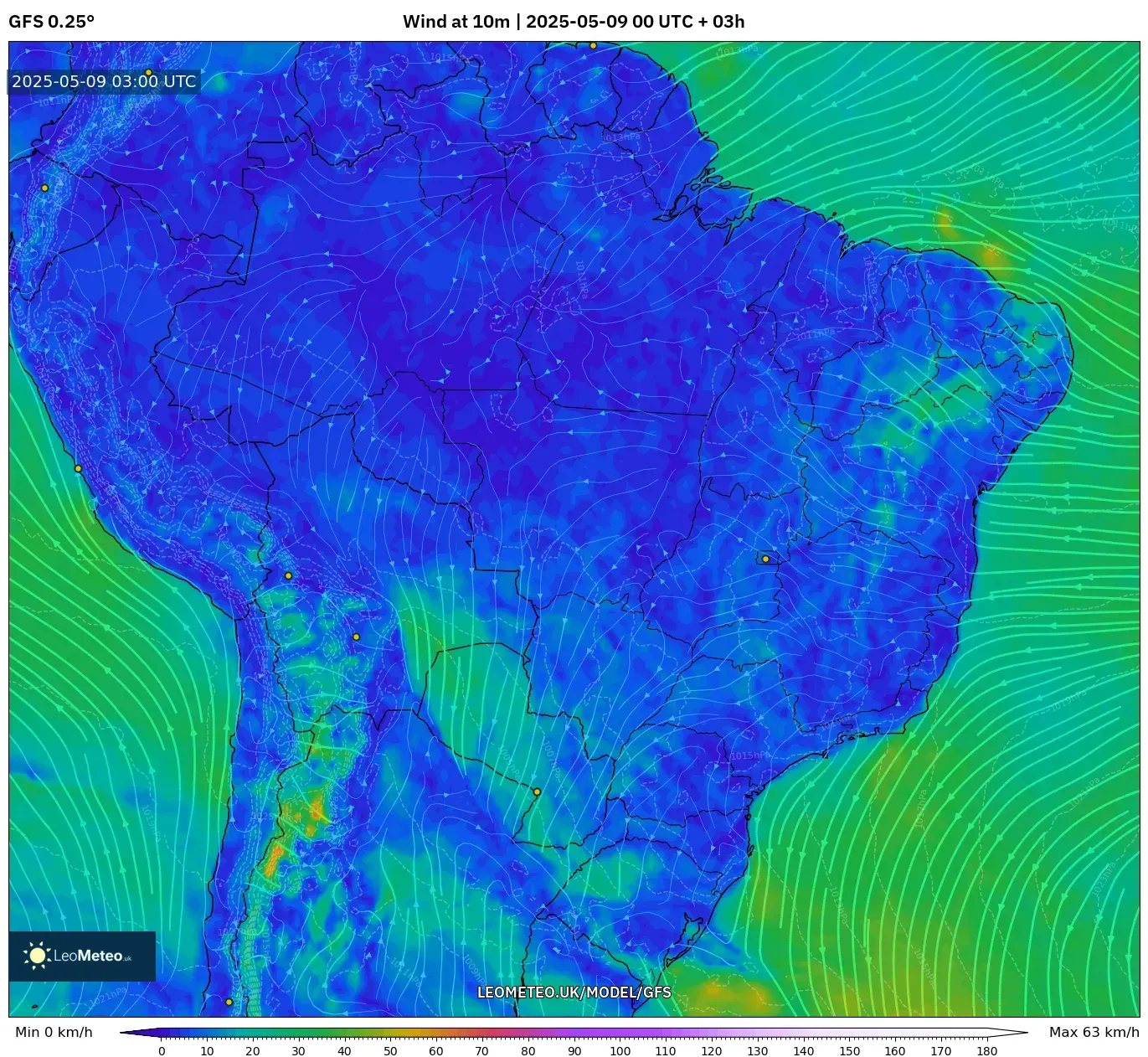 GFS - Brazil, Wind at 10m GFS - Brazil, Wind at 10m
