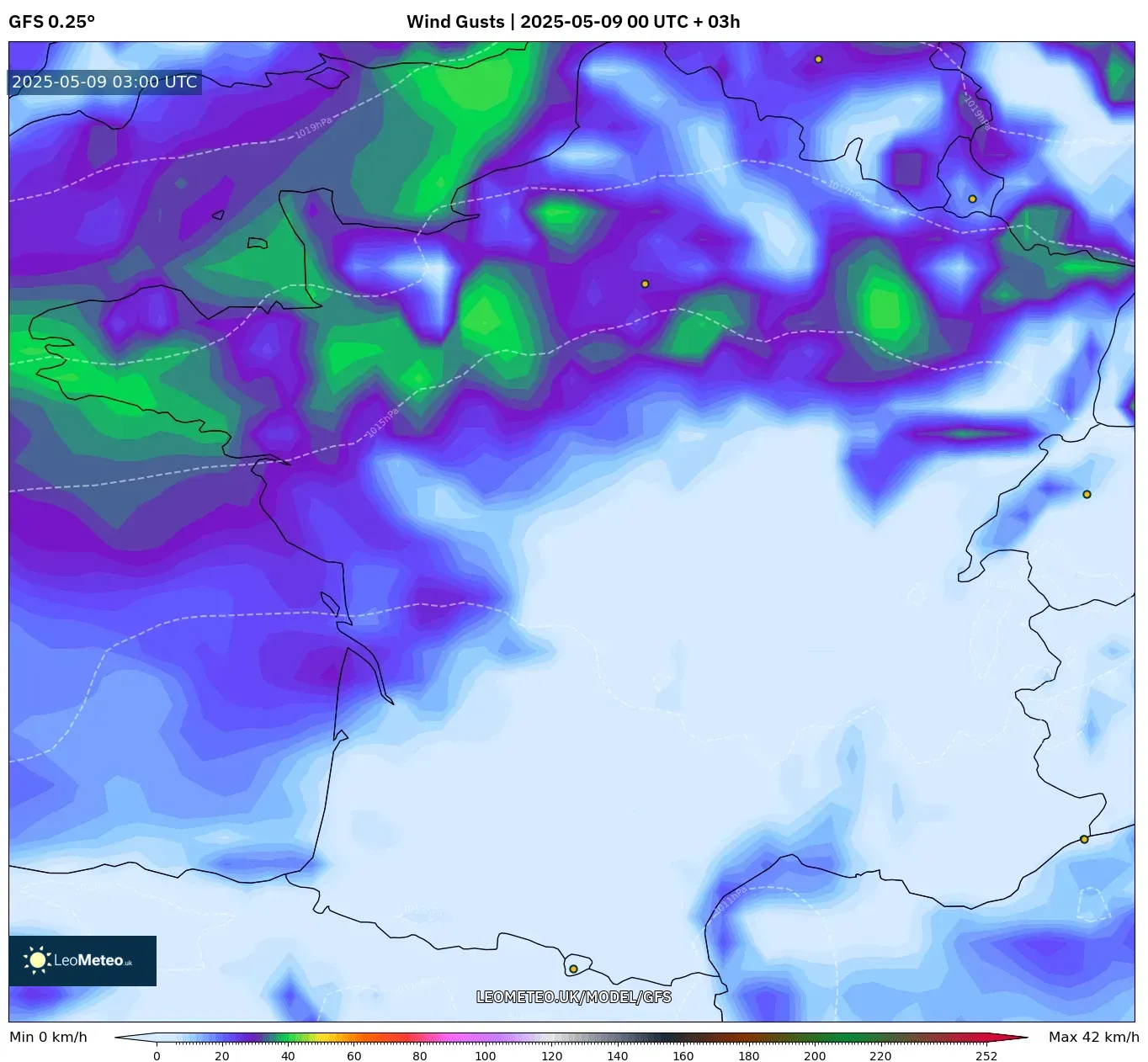 GFS - France, Wind Gusts GFS - France, Wind Gusts