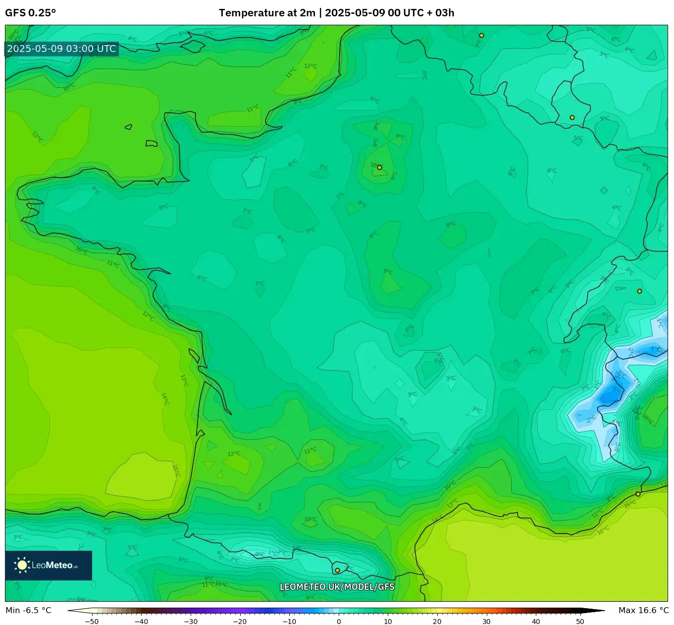 GFS - France, Temperature at 2m GFS - France, Temperature at 2m
