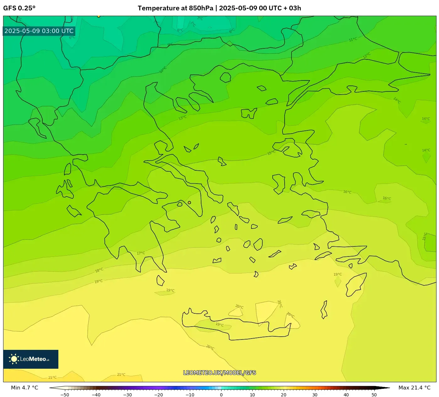 GFS - Greece, Temperature at 850hPa GFS - Greece, Temperature at 850hPa