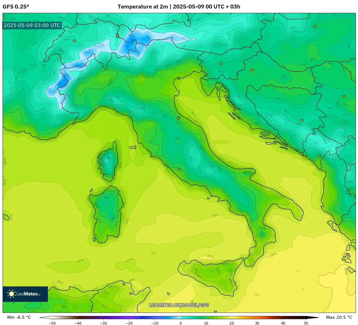 GFS - Italy, Temperature at 2m GFS - Italy, Temperature at 2m