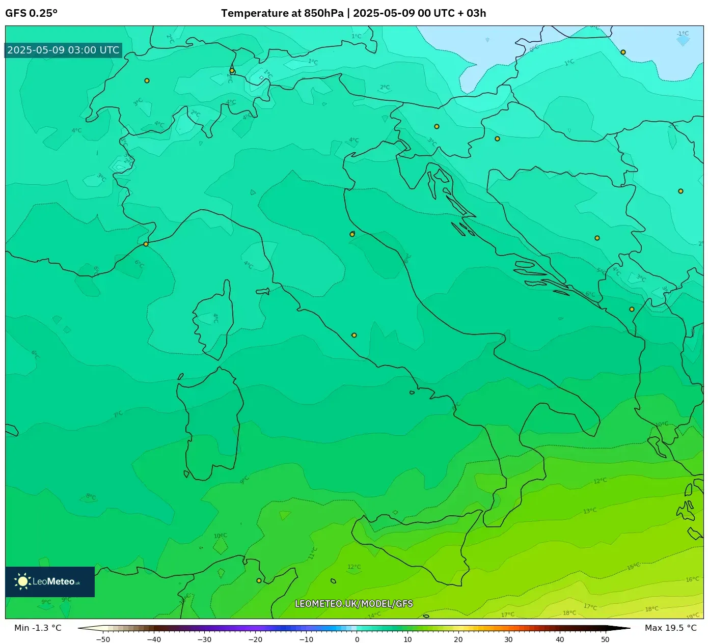 GFS - Italy, Temperature at 850hPa GFS - Italy, Temperature at 850hPa