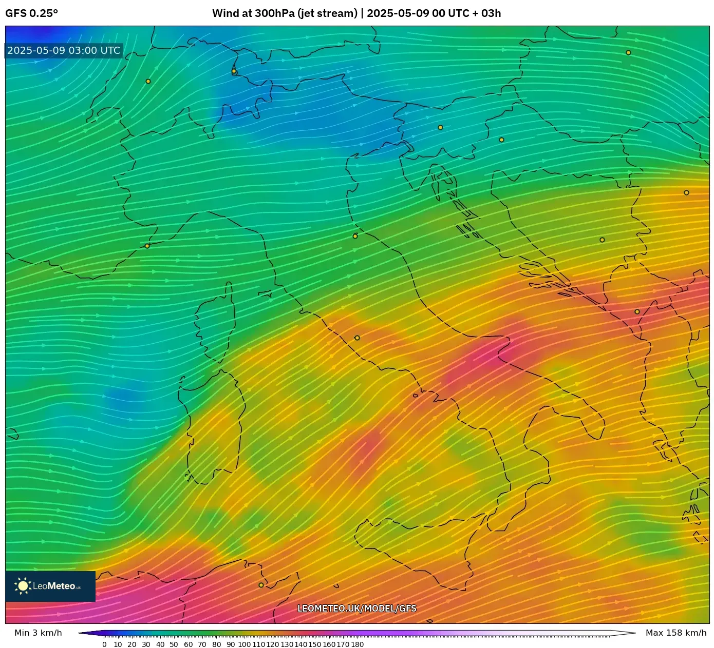 GFS - Italy, Wind at 300hPa (jet stream) GFS - Italy, Wind at 300hPa (jet stream)
