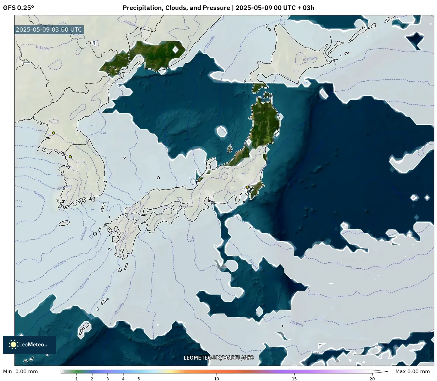 GFS - Japan, Precipitation, Clouds, and Pressure GFS - Japan, Precipitation, Clouds, and Pressure