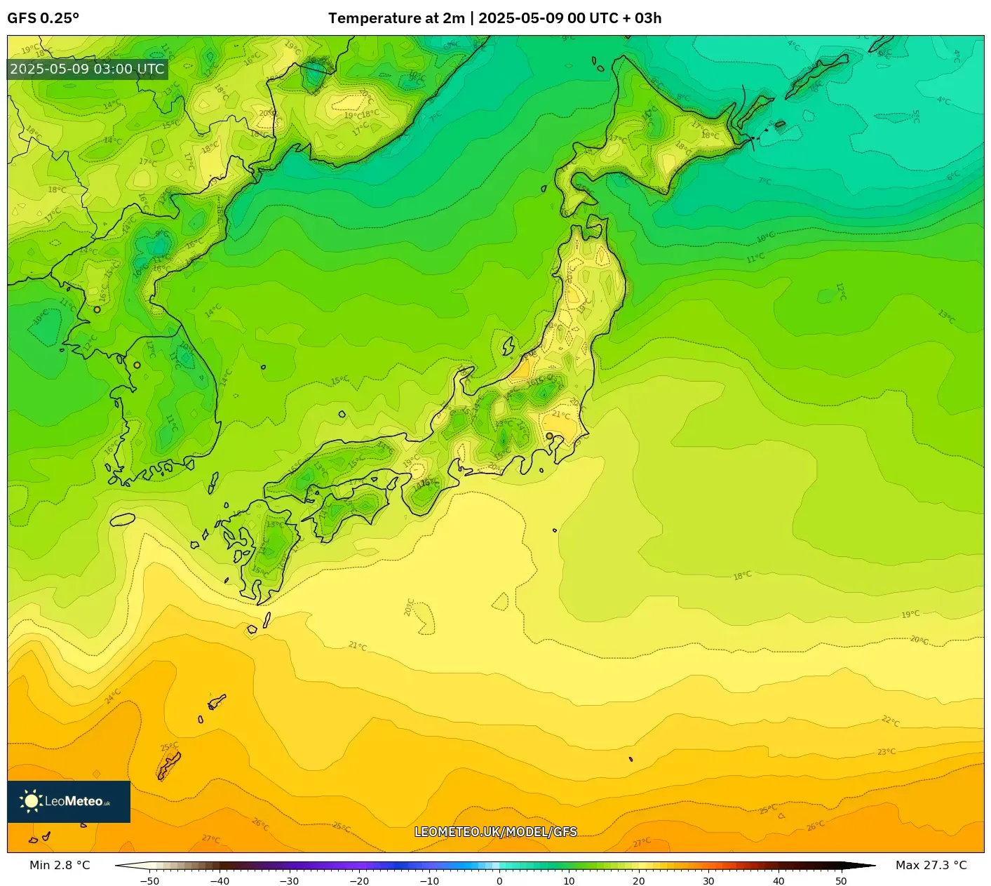 GFS - Japan, Temperature at 2m GFS - Japan, Temperature at 2m