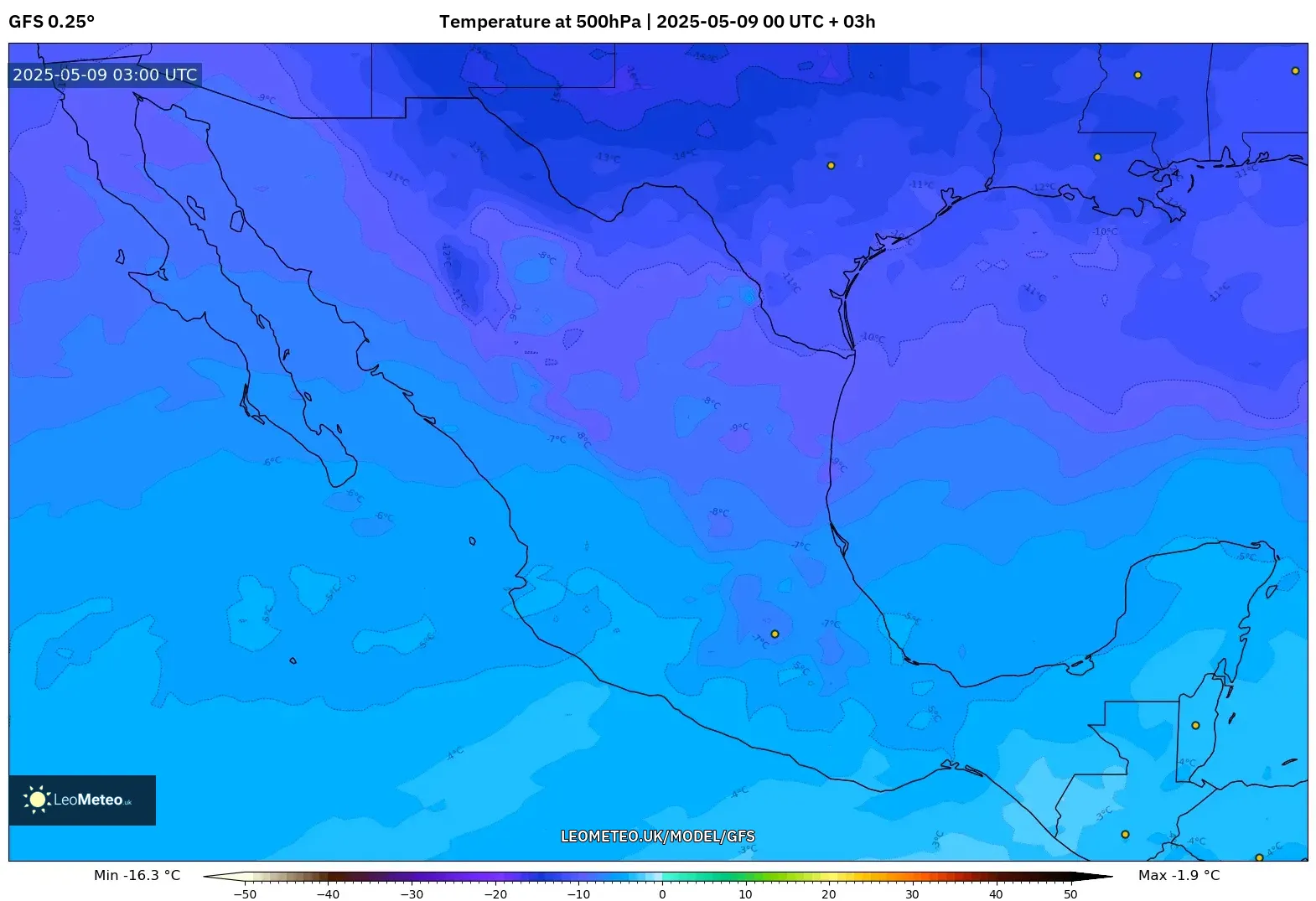 GFS - Mexico, Temperature at 500hPa GFS - Mexico, Temperature at 500hPa