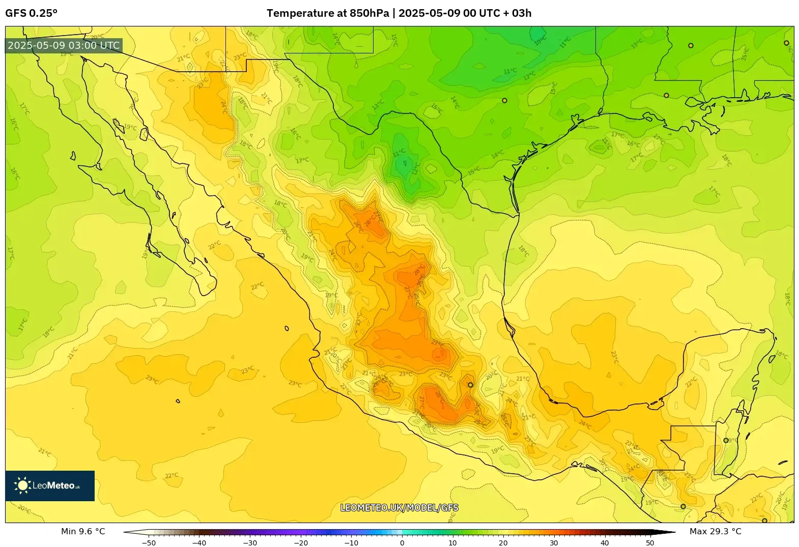 GFS - Mexico, Temperature at 850hPa GFS - Mexico, Temperature at 850hPa