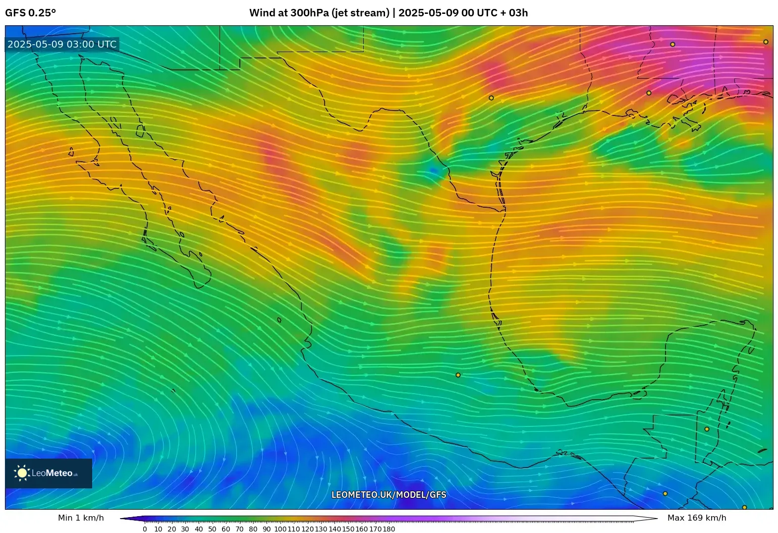 GFS - Mexico, Wind at 300hPa (jet stream) GFS - Mexico, Wind at 300hPa (jet stream)