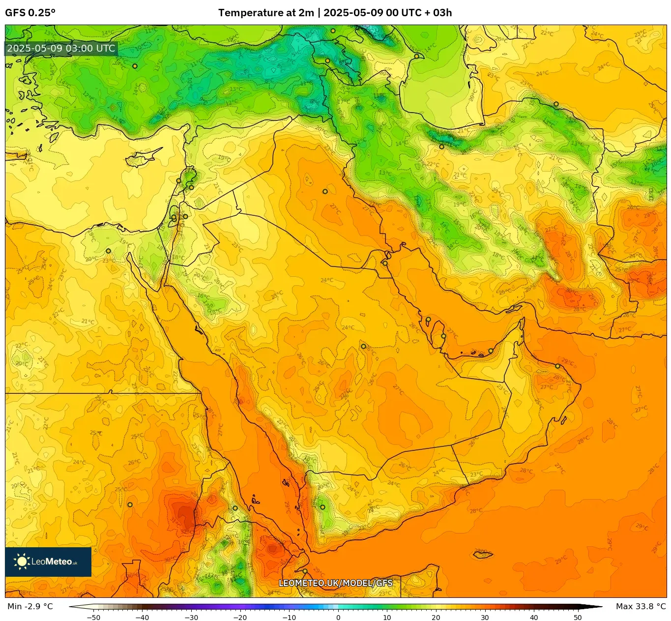 GFS - Middle East, Temperature at 2m GFS - Middle East, Temperature at 2m