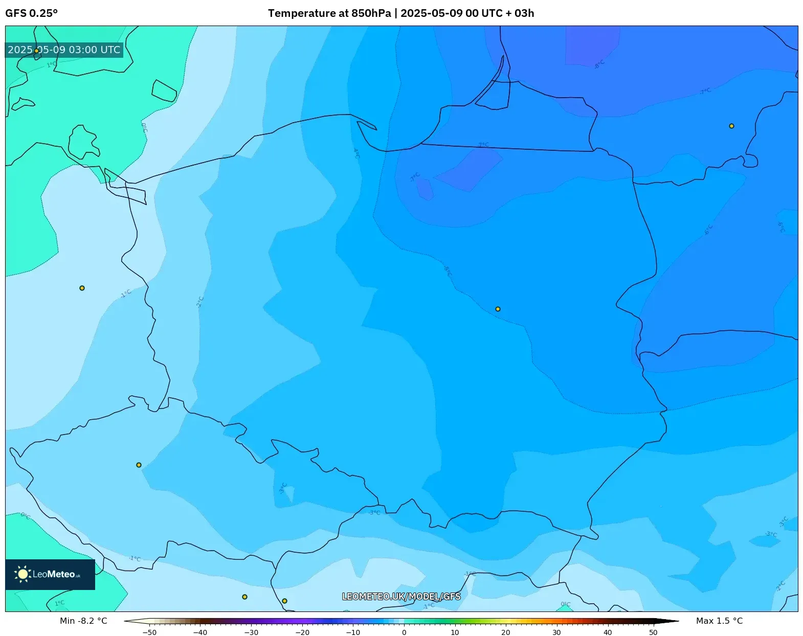 GFS - Poland, Temperature at 850hPa GFS - Poland, Temperature at 850hPa