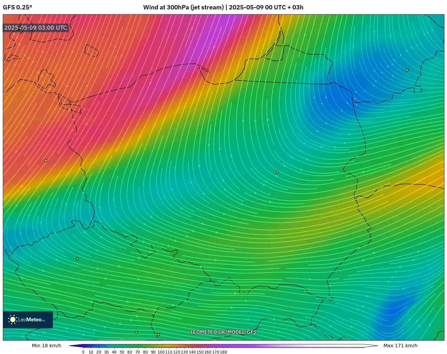 GFS - Poland, Wind at 300hPa (jet stream) GFS - Poland, Wind at 300hPa (jet stream)