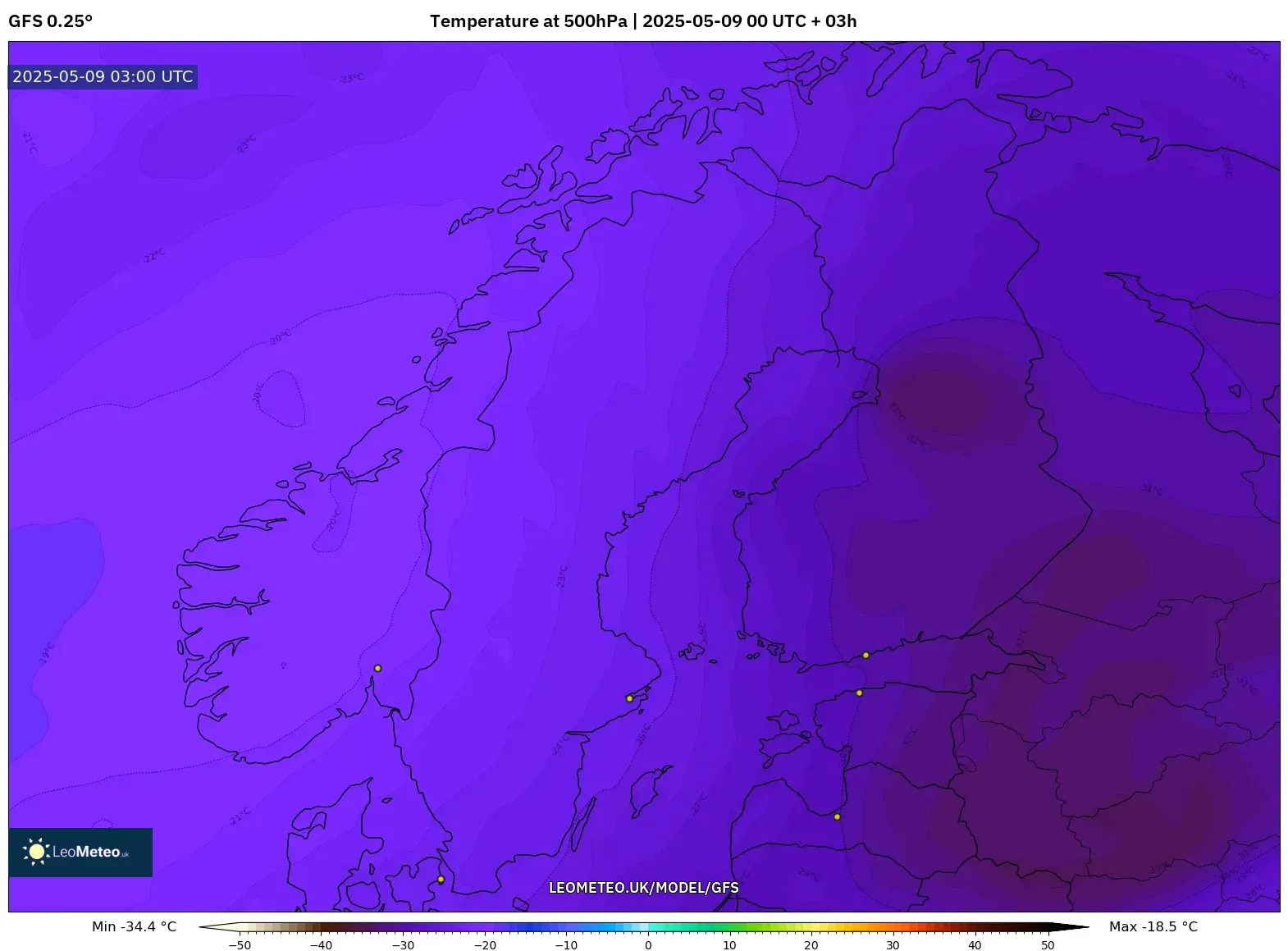 GFS - Scandinavia, Temperature at 500hPa GFS - Scandinavia, Temperature at 500hPa