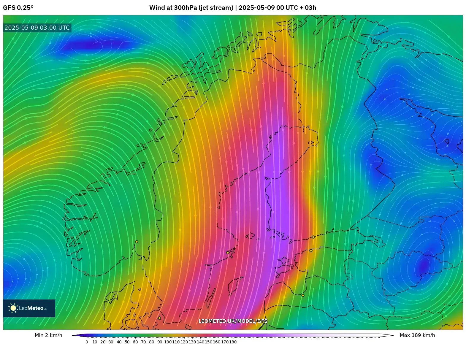 GFS - Scandinavia, Wind at 300hPa (jet stream) GFS - Scandinavia, Wind at 300hPa (jet stream)