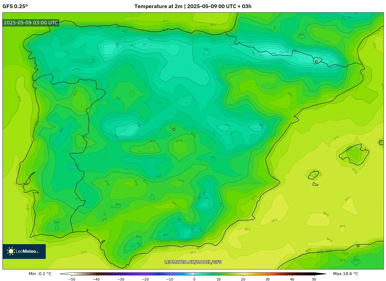 GFS - Spain, Temperature at 2m GFS - Spain, Temperature at 2m