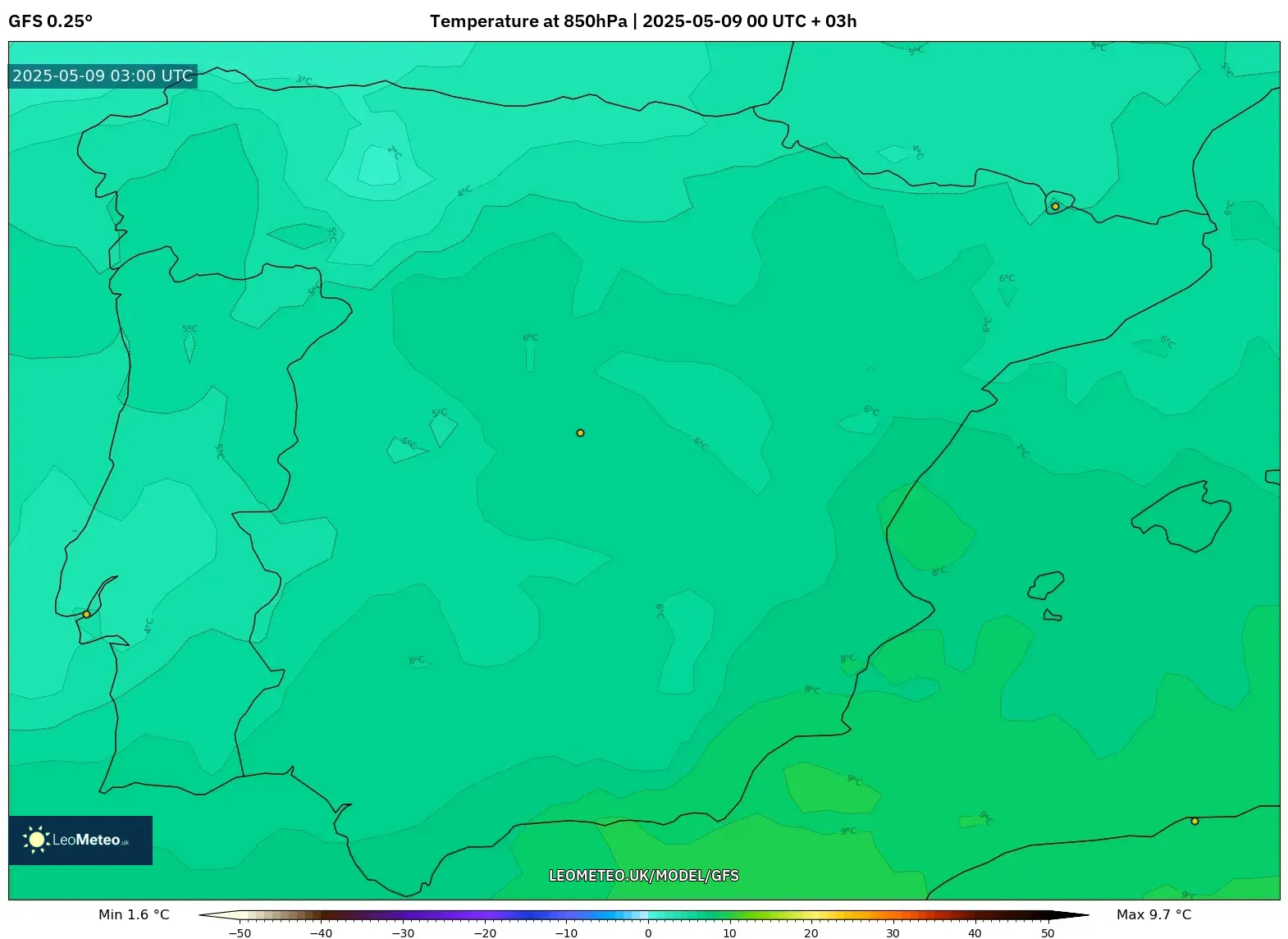 GFS - Spain, Temperature at 850hPa GFS - Spain, Temperature at 850hPa