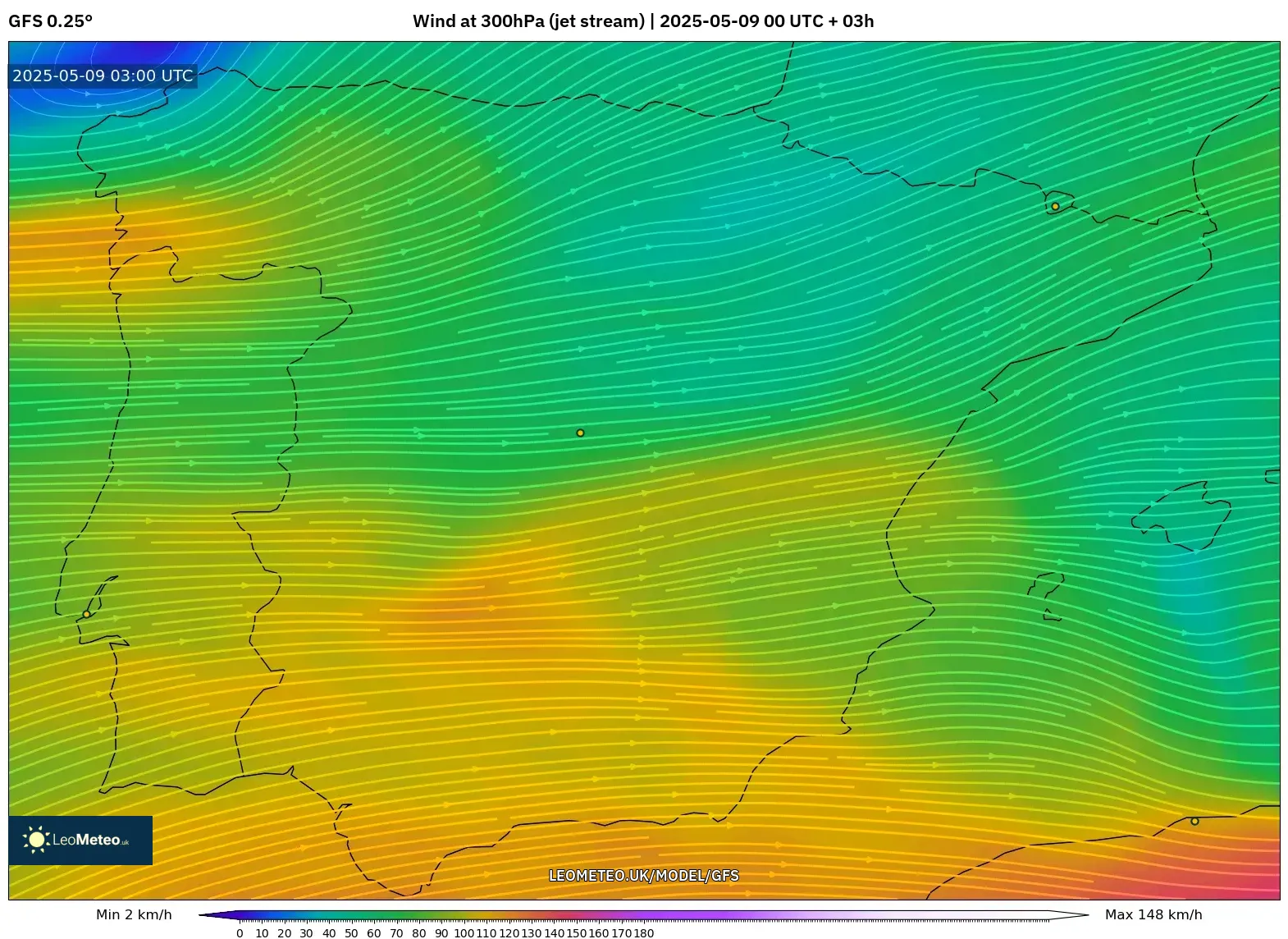 GFS - Spain, Wind at 300hPa (jet stream) GFS - Spain, Wind at 300hPa (jet stream)