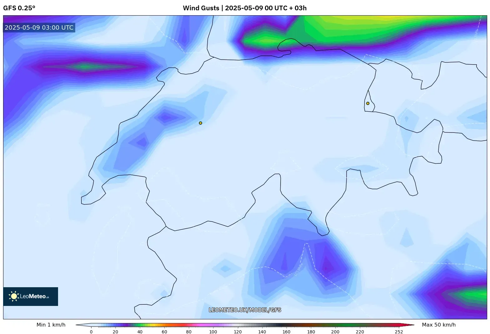 GFS - Switzerland, Wind Gusts GFS - Switzerland, Wind Gusts