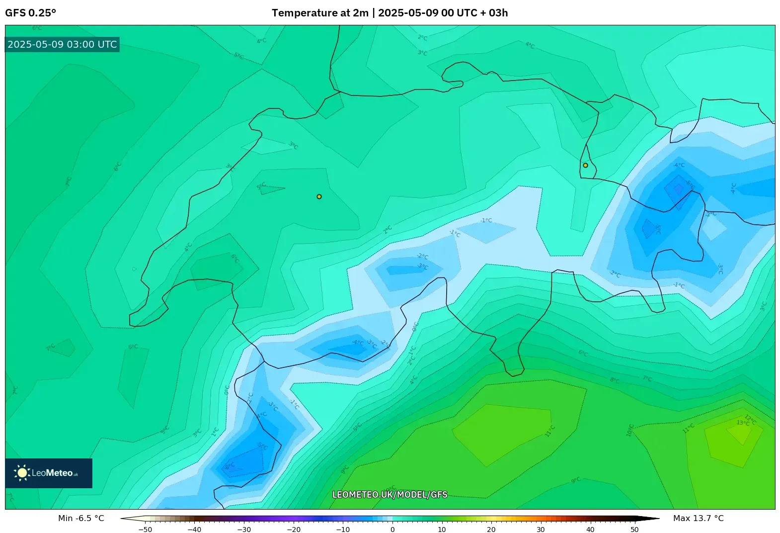 GFS - Switzerland, Temperature at 2m GFS - Switzerland, Temperature at 2m