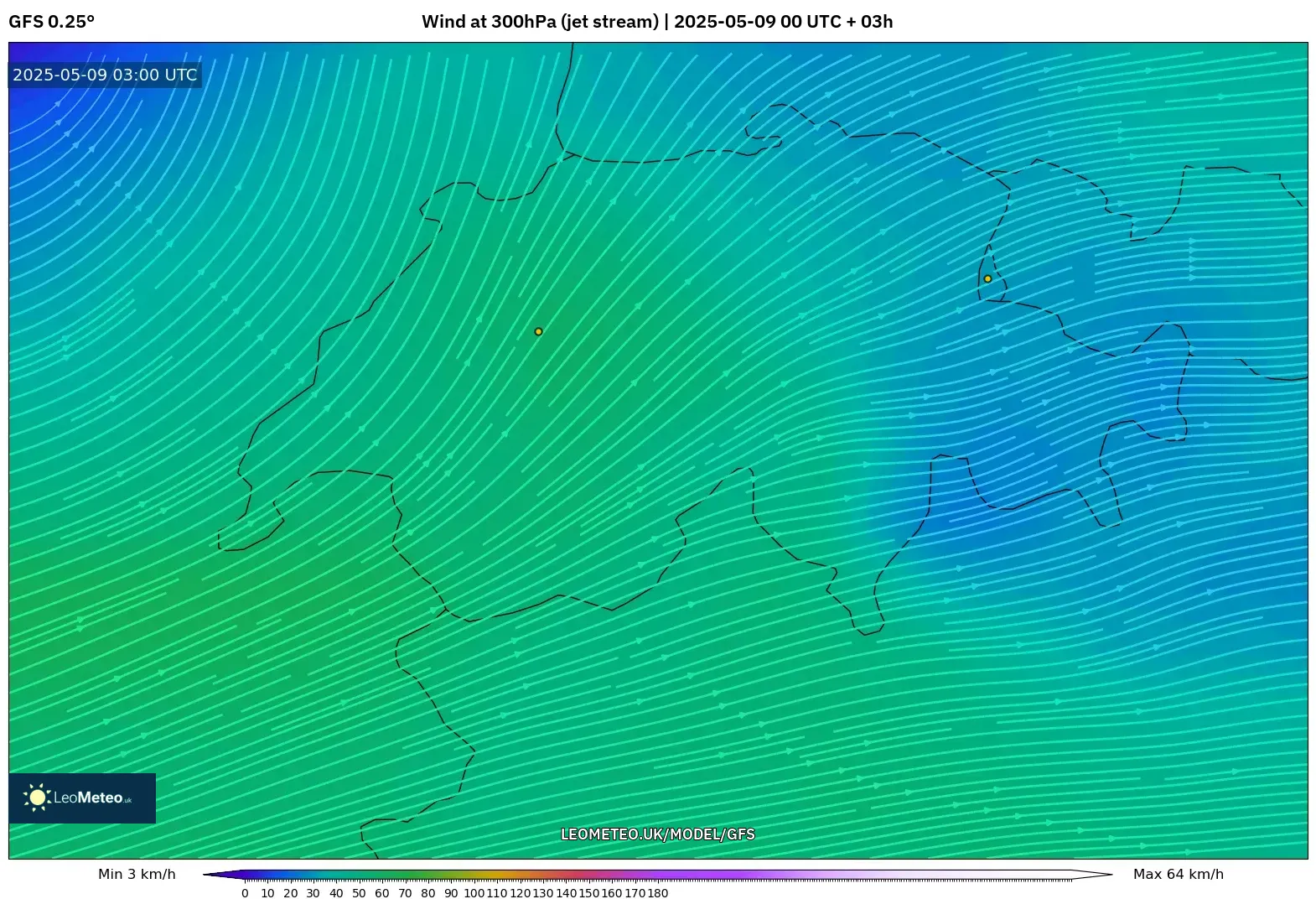 GFS - Switzerland, Wind at 300hPa (jet stream) GFS - Switzerland, Wind at 300hPa (jet stream)