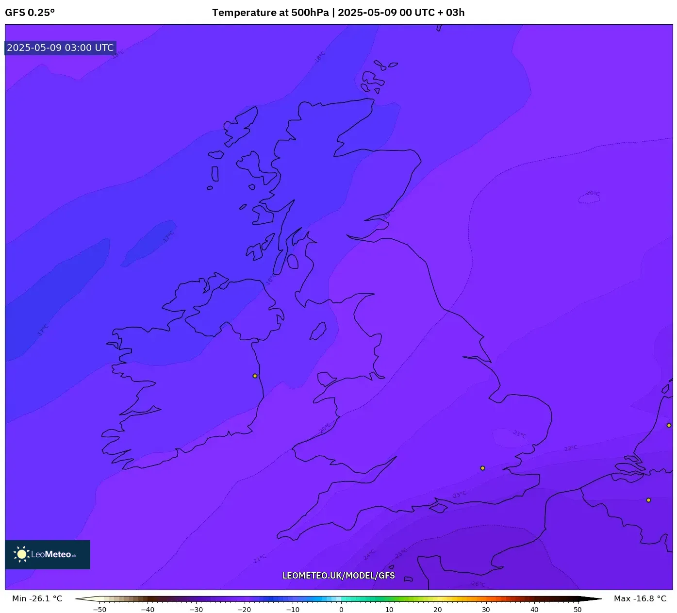 GFS - United Kingdom, Temperature at 500hPa GFS - United Kingdom, Temperature at 500hPa