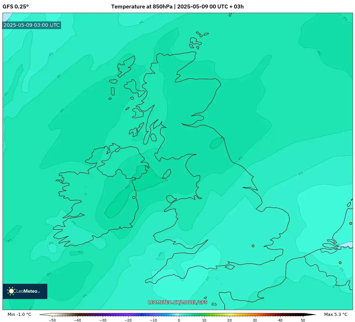GFS - United Kingdom, Temperature at 850hPa GFS - United Kingdom, Temperature at 850hPa
