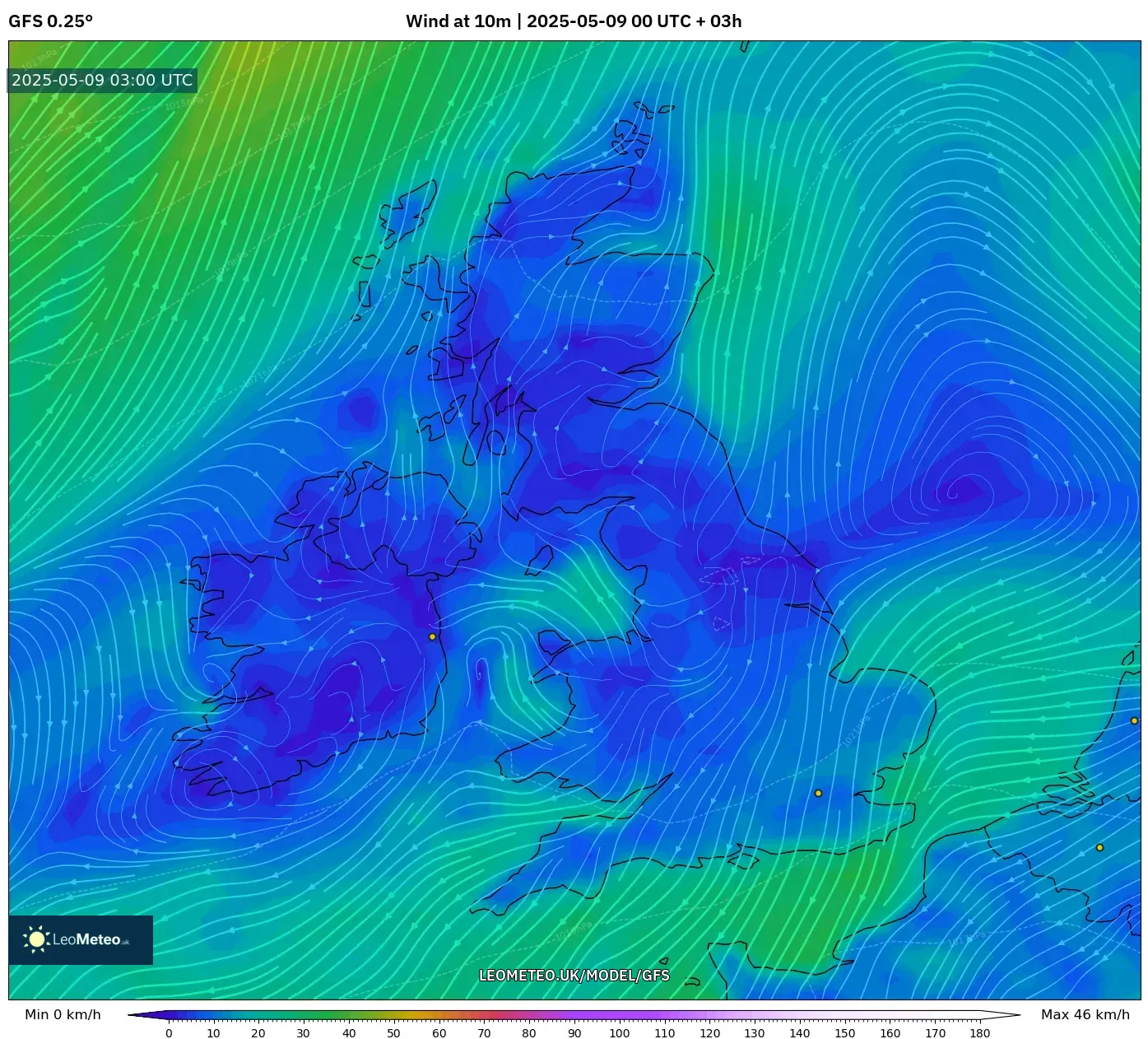 GFS - United Kingdom, Wind at 10m GFS - United Kingdom, Wind at 10m