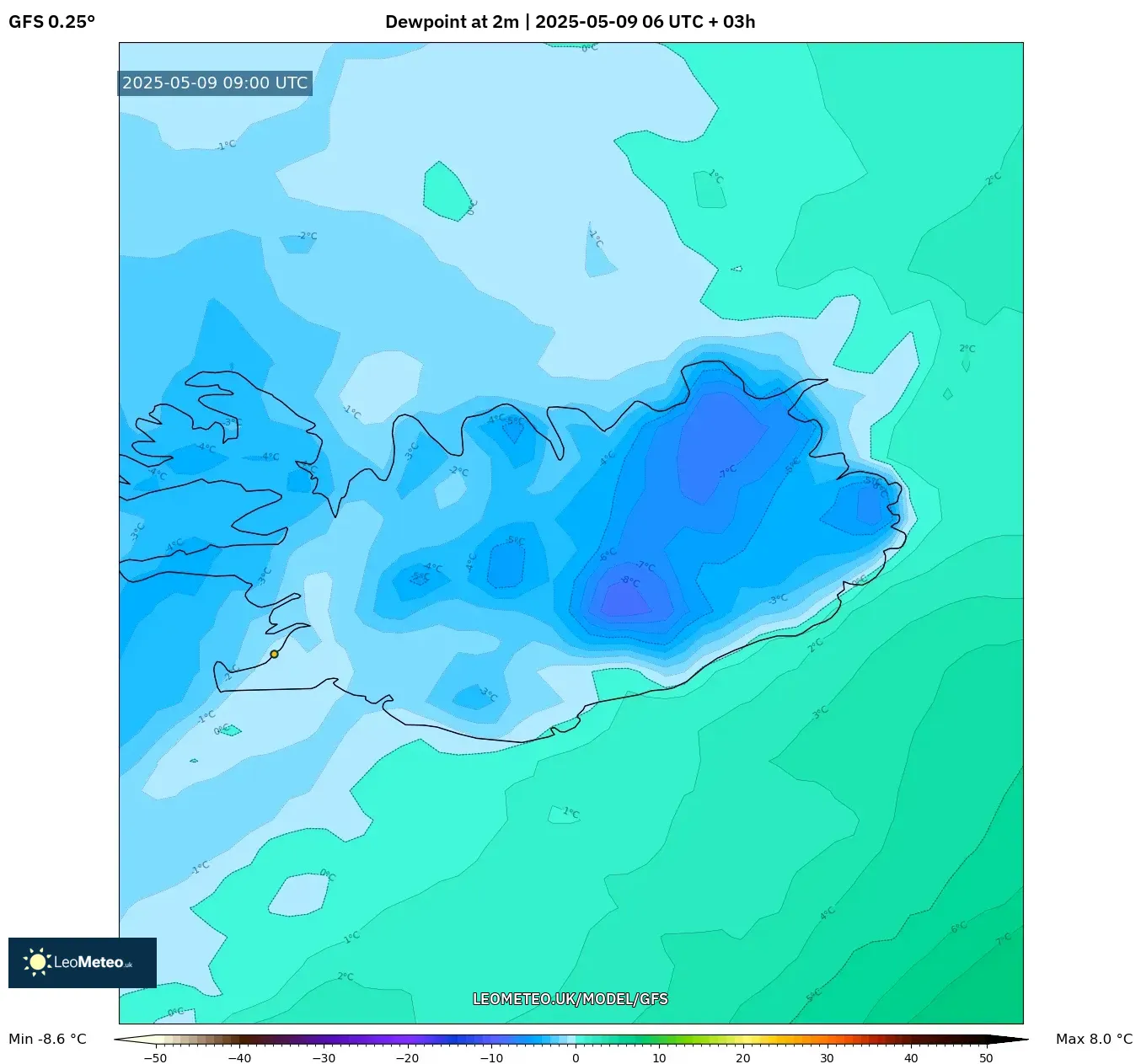 GFS - Argentina, Dewpoint at 2m GFS - Argentina, Dewpoint at 2m
