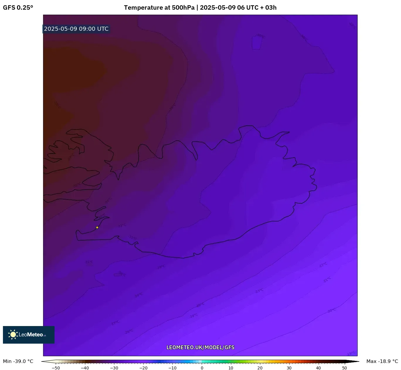 GFS - Argentina, Temperature at 500hPa GFS - Argentina, Temperature at 500hPa