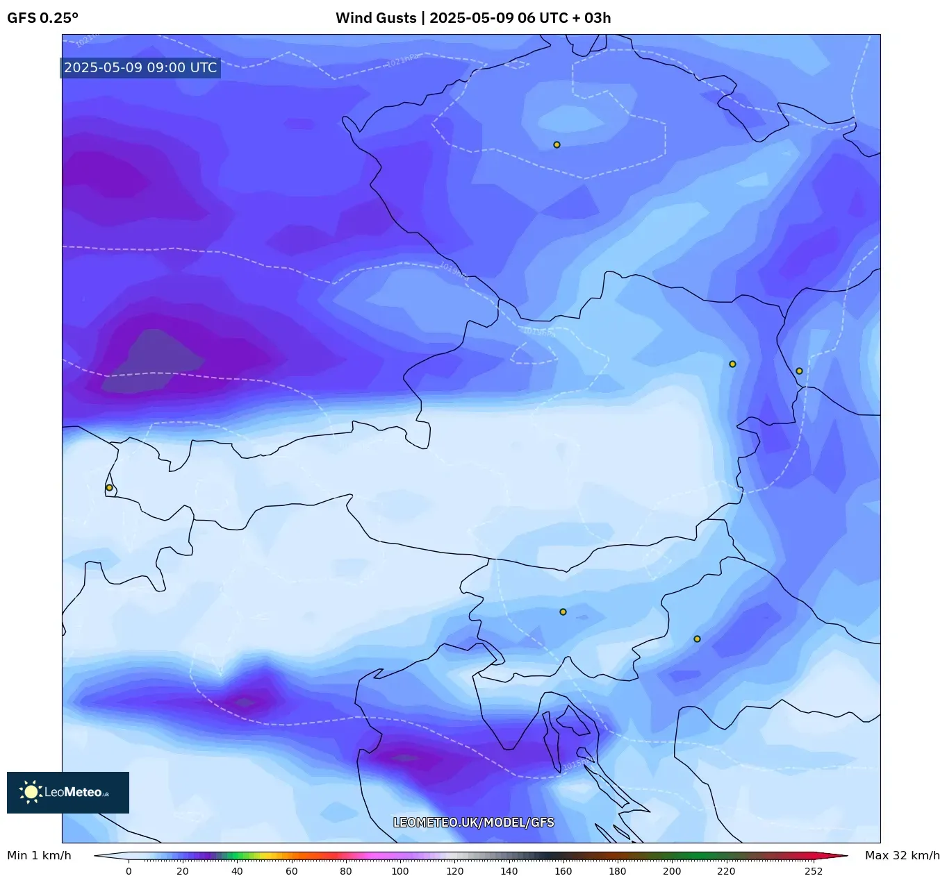 GFS - Austria, Wind Gusts GFS - Austria, Wind Gusts